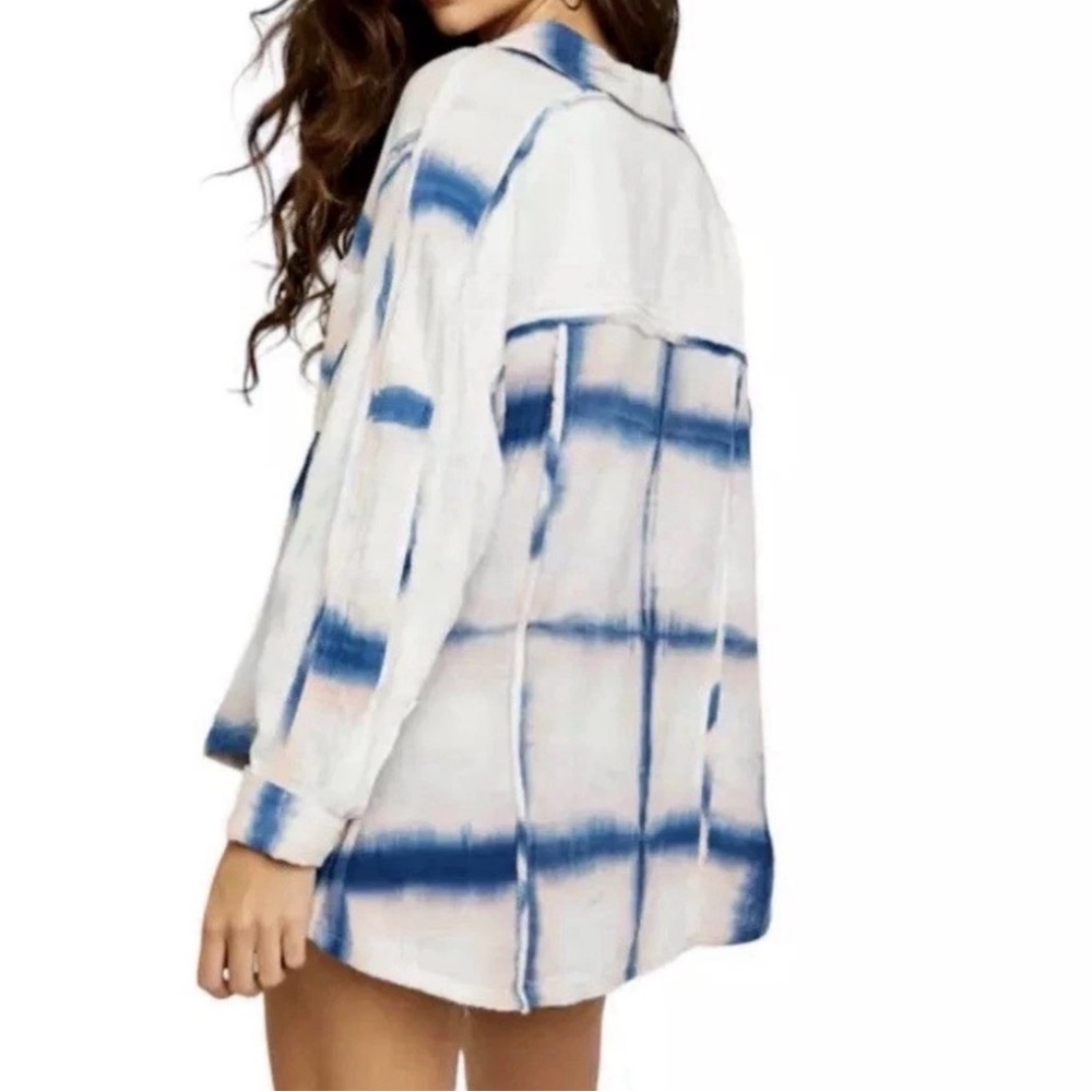 We The Free Plaid Washed Away Tie Dye Button Front Shirt Size L Bohemian Peasant